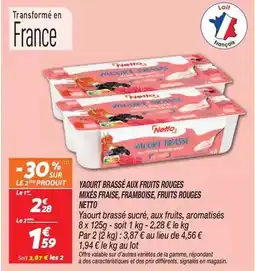 Netto Yaourt brassé aux fruits rouges mixés fraise, framboise, fruits rouges offre