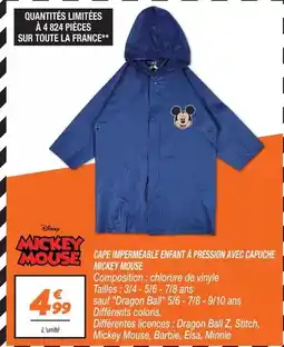 Netto Mickey mouse - cape imperiable enfant à pression offre