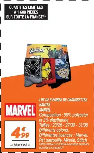 Marvel - lot de 6 paires de chaussettes hautes