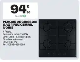Brico Dépôt Plaque de cuisson gaz 4 feux email noire offre