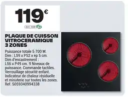Brico Dépôt Plaque de cuisson vitroceramique 3 zones offre