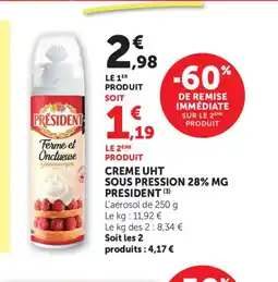 Bi1 PRESIDENT Creme uht sous pression 28% mg offre