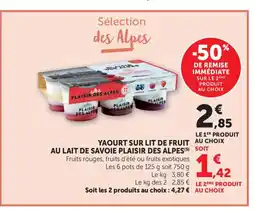 Bi1 PLAISIR DES ALPES Yaourt sur lit de fruit au lait de savoi offre