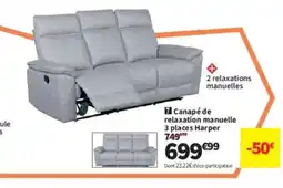 Conforama Canapé de relaxation manuelle 3 places Harper offre