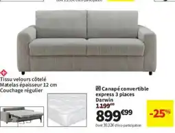 Conforama Canapé convertible express 3 places Darwin offre