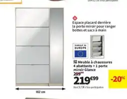 Conforama Meuble à chaussures 4 abattants +1 porte miroir Glance offre