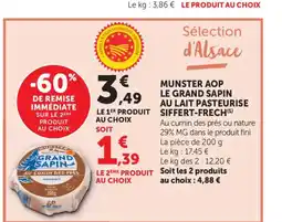 Maximarché SIFFERT-FRECH Munster aop le grand sapin au lait pasteurise offre