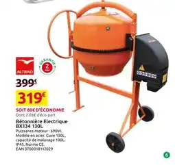 Mr Bricolage ALTRAD Bétonnière Electrique BX134 130L offre