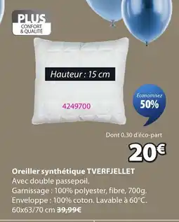 JYSK TVERFJELLET Oreiller synthétique offre