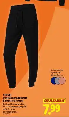 Lidl CRIVIT Pantalon molletonné homme ou femme offre