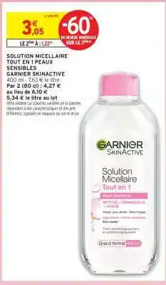 Intermarché Solution Micellaire Tout en 1 Peaux Sensibles Garnier SkinActive offre