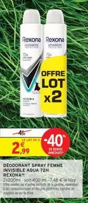 Intermarché DÉODORANT SPRAY FEMME INVISIBLE AQUA 72H REXONA offre