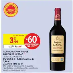 Intermarché AOP Bordeaux Rouge 'Baron de Lestac' offre