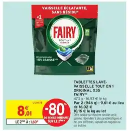 Intermarché Tablettes Lave-Vaisselle Tout en 1 Original X35 Fairy offre