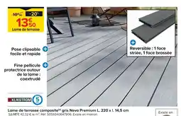 Castorama Klikstrom lame de terrasse composite(o) gris neva premium l. 220 x l. 14,5 cm offre