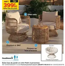 Castorama Goodhome salon bas de jardin en rotin palm 2 personnes offre