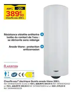 Castorama Ariston chauffe-eau électrique quietis anode titane 200 l offre