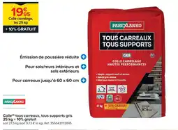 Castorama Parexlanko colle tous carreaux tous supports gris 25 kg + 10% gratuit offre