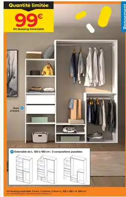 Castorama Kit dressing modulable tautra, 1 colonne, 2 tiroirs l. 120 à 180 x h. 200 cm offre