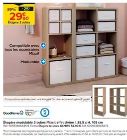 Castorama Étagère modulable 3 cubes mixxit effet chêne l. 38,9 x h. 108 cm offre