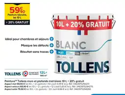 Castorama Tollens peinture(d) tollens murs et plafonds mat blanc 10 l + 20% gratuit offre