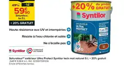 Castorama Syntilor saturateur extérieur ultra protect syntilor teck mat naturel 5 l + 20% gratuit offre
