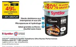 Castorama Syntilor lasure extérieure xylodhone ultra hautes performances incolore satin 5 l + 20% gratuit offre