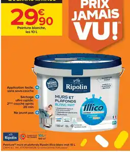 Castorama Ripolin peinture murs et plafonds blanc mat 10 l offre