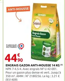 Rural Master Solabiol engrais gazon anti-mousse 14 kg offre