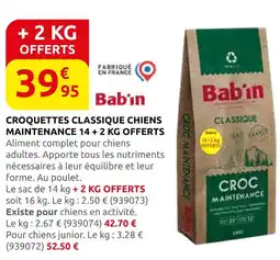 Rural Master Bab'in croquettes classique chiens maintenance 14 + 2 kg offerts offre