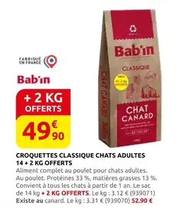Rural Master Bab'in croquettes classique chats adultes 14 + 2 kg offerts offre