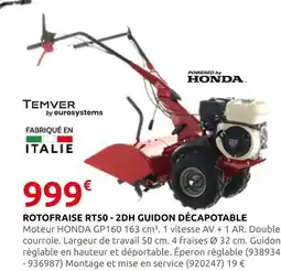 Rural Master Temver rotofraise rt50 - 2dh guidon décapotable offre