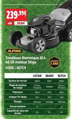 Screwfix Alpina tondeuse thermique al4 46 sa moteur stiga offre