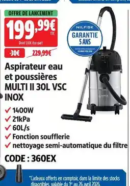 Screwfix Nilfisk aspirateur eau et poussières multi ii 30l vsc inox offre