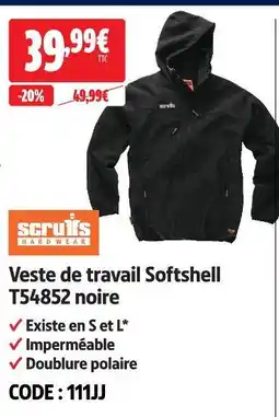 Screwfix Scruffs veste de travail softshell t54852 noire offre