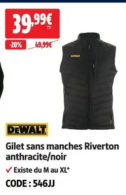 Screwfix Dewalt gilet sans manches riverton anthracite/noir offre