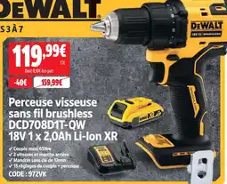 Screwfix Dewalt perceuse visseuse sans fil brushless dcd708d1t-qw 18v 1 x 2,0ah li-ion xr offre