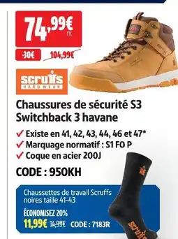 Screwfix Scruffs chaussures de sécurité s3 switchback 3 havane offre