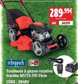 Screwfix Scheppach tondeuse à gazon rotative tractée ms173-51e 51cm offre