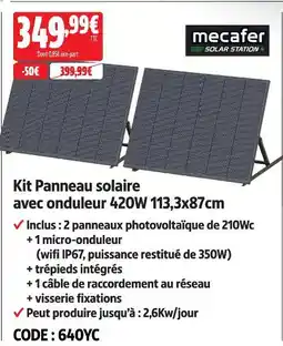 Screwfix Mecafer kit panneau solaire avec onduleur 420w 113,3x87cm offre