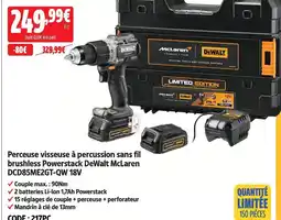 Screwfix Dewalt perceuse visseuse à percussion sans fil brushless powerstack mclaren dcd85me2gt-qw 18v offre