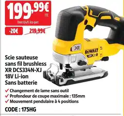 Screwfix Dewalt scie sauteuse sans fil brushless xr dcs334n-xj 18v li-ion offre