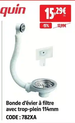 Screwfix Quin bonde d'évier à filtre avec trop-plein 114mm offre