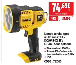 Screwfix Dewalt lampe torche spot à led sans fil xr dcl043-xj 18v li-ion offre