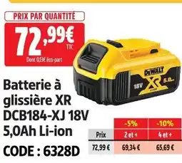 Screwfix Dewalt batterie à glissière xr dcb184-xj offre