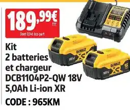 Screwfix Dewalt kit 2 batteries et chargeur dcb1104p2-qw 18v 5,0ah li-ion xr offre