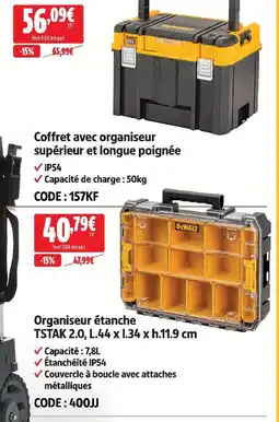 Screwfix Dewalt coffret avec organiseur supérieur et longue poignée offre