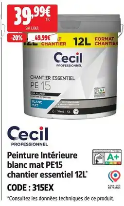Screwfix Cecil professionnel peinture intérieure blanc mat pe15 chantier essentiel offre