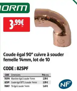 Screwfix Pro norm coude égal 90° cuivre à souder femelle 14mm, lot de 10 offre
