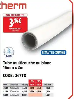 Screwfix Therm tube multicouche nu blanc 16mm x 2m offre